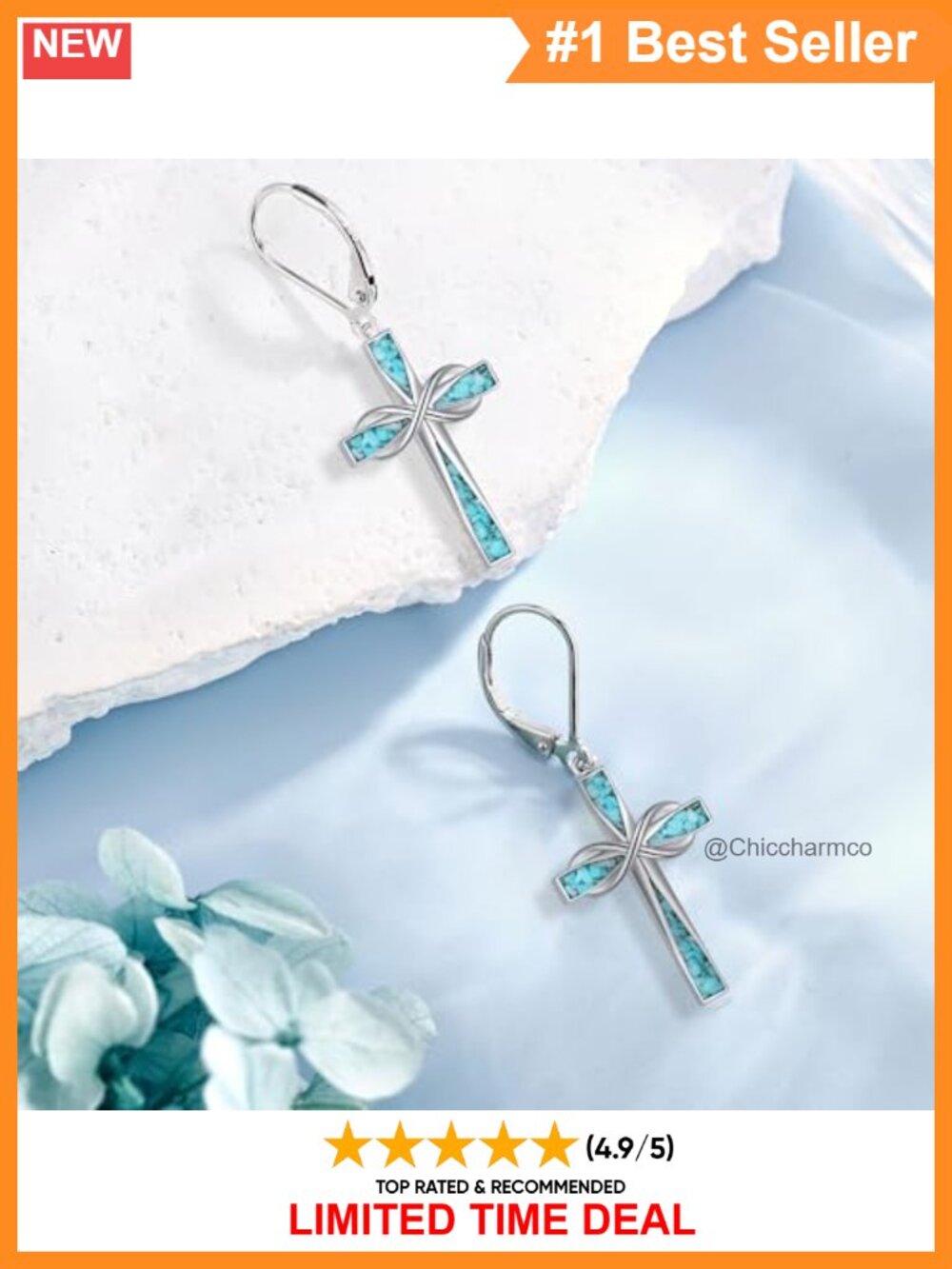 925 Sterling Silver Turquoise Cross Infinity Dangle Earrings for Women - Picture 3 of 6